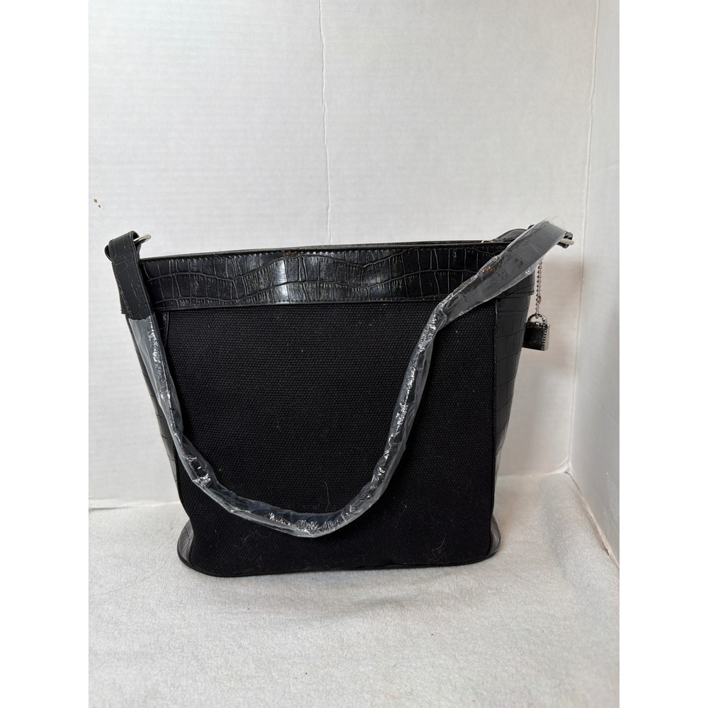 NWOT Elka Accessories Shoulder Bag Medium Black Cat Needlepoint Croc Embossed - Picture 6 of 7